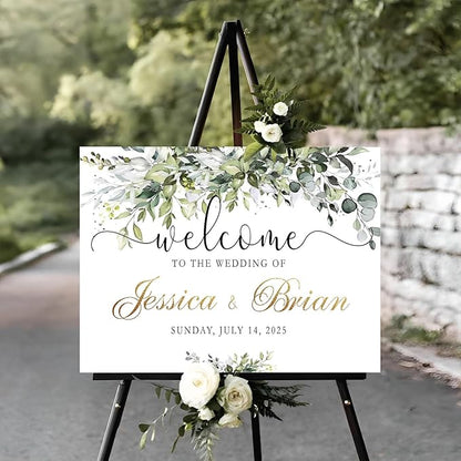 Personalized Welcome to Our Wedding Sign With Stand - Rustic Ceremony Decor and Reserved Signs