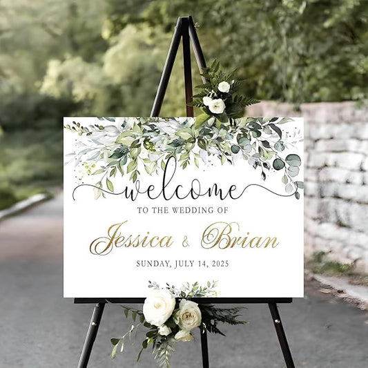 Personalized Welcome to Our Wedding Sign With Stand - Rustic Ceremony Decor and Reserved Signs