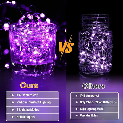12 Pack Fairy Lights Battery Operated - 7ft 20 Led Twinkle Lights 3 Modes, Bulk Mini String Lights Waterproof for Halloween Holiday Mason Jars DIY Party Decoration Christmas-Purple