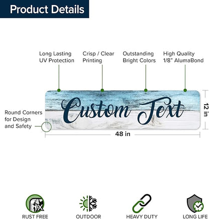 Custom Sign, Custom Street Sign, 11 Font Colors, 13 Font Styles, 4 Hole Options, 22 Sizes, 12x48 Inches, Rust Free DiBound, Fade Resistant, Made in USA by My Sign Center (Coastal)