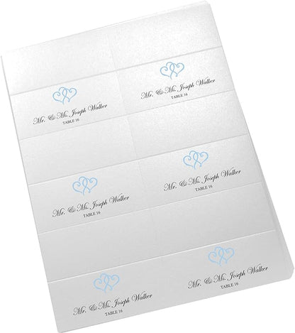 Linked Hearts Printable Place Cards, Light Blue (Choose Color), Set of 60 (10 Sheets), Laser & Inkjet Printers - Wedding, Party, Dinner, and Special Events - Made in the USA