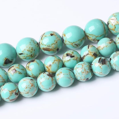 Gold Wire Turquoisee Stone Beads Gemstone Round Crystal Energy Jade Beads Stone Beads for Jewelry Making DIY Bracelet Necklace Jewelry Making 1 Strand 15.5inch 35PCS 10MM