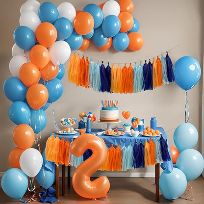 Blue and Orange Tissue Paper Tassel Garland,Tissue Tassel Banner for Party Decorations,Pack of 20