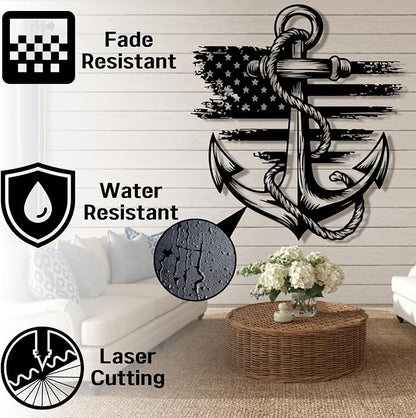 lunwall Metal Anchor Wall Decor, Anchor Metal Sign, Metal Anchor Decor, Anchor Metal Wall Art, Metal Nautical Wall Decor, Metal Wall Decor Coastal, Anchor Wall Decor (black, 19L x 17" W / 47 x 43 cm)