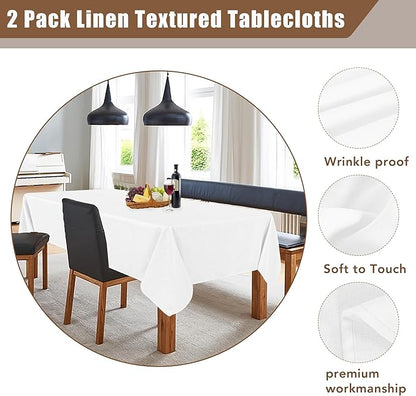 Fitable Faux Linen Tablecloths 2 Pack, Faux Burlap Fabric Table Clothes for Rectangle Tables, Rustic Table Covers for Kitchen Dining, Party, Farmhouse (White, 54 x 78 Inch)