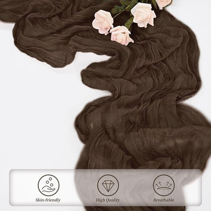 10FT 12 Pack Brown Cheesecloth Table Runner 20 x 120 Inch Long Boho Fabric Rustic Cheese Cloth Table Runner for Wedding Bridal Shower Baby Shower Gauze Sheer Birthday Party Table Decorations