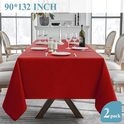 VidaFete 2 Pack 90 * 132inch Rectangle Table Cloth Polyester, Stain Wrinkle Resistant Polyester Dining Table Cover for Kitchen Dinning Party Wedding Rectangular Table Buffet Decoration(Red)