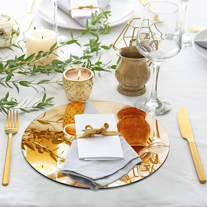 VASUHOME 8" Gold Mirror Centerpieces for Tables, Round Mirror Plates Set for Candle, Wedding, Party Decorations, Circle Mirror Trays with Smooth Edge and Cushioned Feet, 2mm Thick