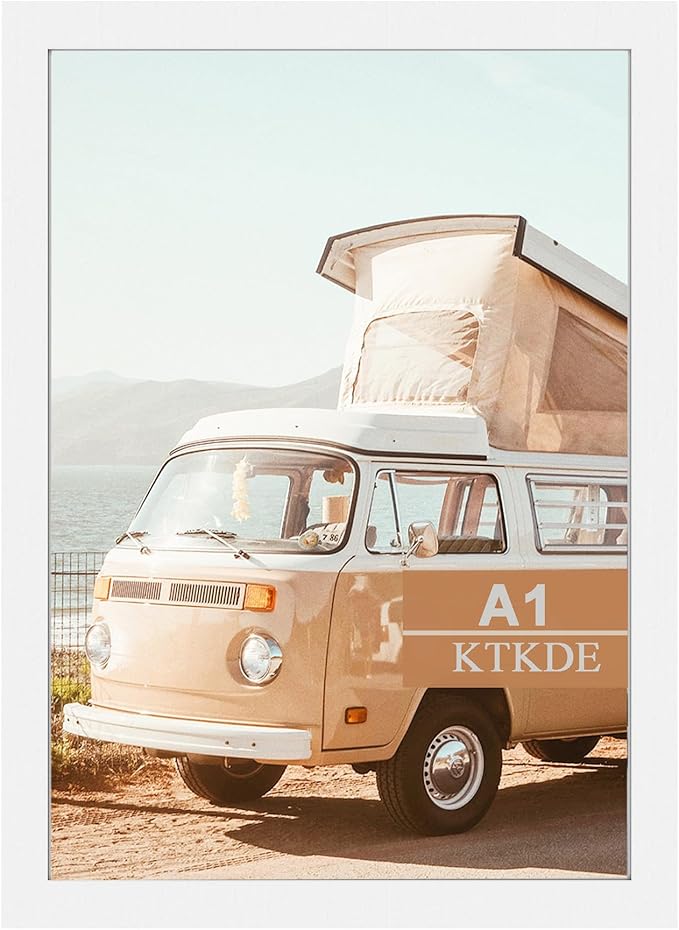 KTKDE A1 Picture Frame Poster Frame23.4 x 33.1 inches, White Woodgrain Poster Frame-Horizontal and Vertical Wall Hanging for Home, Exhibition, Caffe for best gifts
