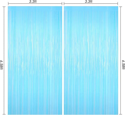 Macaron Light Blue Tinsel Backdrop Foil Fringe Curtains, 2Pack Fringe Backdrop for Birthday Door Decorations, Wedding Baby Shower, Party Supplies for Bachelorette, Graduation, Christmas, Disco Decor