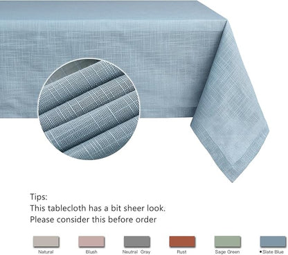 maxmill Lux Faux Linen Table Cloth with Slubby Texture Wrinkle Resistant Anti-Shrink Soft Tablecloth for Kitchen Dining Tabletop for Banquet Parties Event Dinner Rectangle 52 x 70 Inch Slate Blue