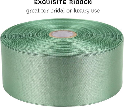 Sage Green Solid Satin Ribbon 1-1/2 Inch 50 Yards Solid Polyester Fabric Ribbon for Gift Wrapping Wedding Christmas Baby Shower Birthday Party Decoration Handmade Immortal Flower Craft