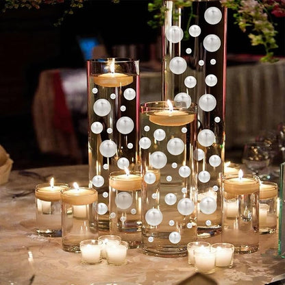 Floating Pearls for Centerpieces Vases, 250PCS Ivory No Hole Fake Pearl Beads and 4000PCS Water Beads for Vase Filler Floating Beads for Wedding Home Party Decoration (Ivory 8/14/20mm)