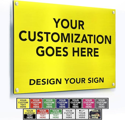 Custom Metal Signs, Personalized Aluminum, Customized Safety, Business Signs, Waterproof Outdoor, White Aluminum (Yellow, 24x18 In)