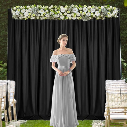 2 Panels Black Backdrop Curtain, 10 x 7 Feet Background Curtains for Parties, Weddings, Baby Showers, Bachelorette Halloween, Christmas Birthday Party Photoshoot Backdrop Curtains Decorations