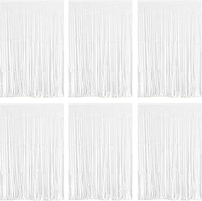 White Foil Fringe Curtain 3.3×8.3FT 6 Packs, Metallic Tinsel Curtains Party Streamers for Birthday Graduation Baby Shower Decoration (6pcs,3.3FT×8.3FT, White)