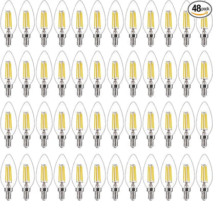 FLSNT 48 Pack Dimmable LED Candelabra Bulbs, 40W Equivalent LED Chandelier Light Bulbs, E12 Base, 5000K Daylight UL,CA65 Listed.