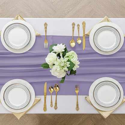 2 Pack 10 Ft Chiffon Table Runner Light Purple Gauze Long Table Runners 27x120 Inches Sheer Tulle Table Runner for Rustic Wedding Reception Bridal Shower Decorations Birthday Party