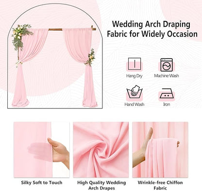 8 Panels Wedding Arch Draping Fabric 28" x 20 Ft Wedding Arch Drapes Chiffon Fabric Drape Sheer Backdrop Curtain for Weddings Party Swag Ceremony Birthday Arbor Drapery Reception Ceiling Décor(Pink)
