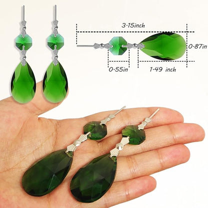 10pcs Crystal Prisms Chandelier Green Ornament Pendants Rainbow Maker 38mm Drop Prism Hanging Prisms for Wedding Party Chrismtmas Decoration DIY Jewelry