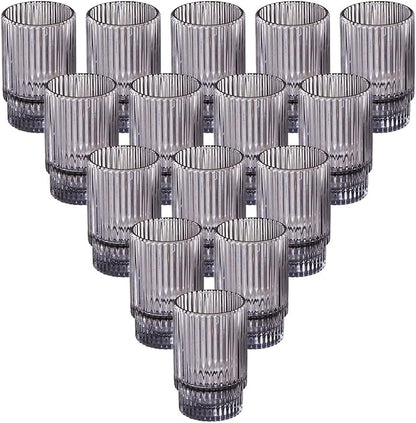 Serene Spaces Living 3.75in Smoke Ribbed Glass Votive Holder, Decorative Centerpiece for Wedding, Christmas, Thanksgiving, Dining Table, Home Décor, 2.25" Diameter & 3.75" Tall, Pack of 32
