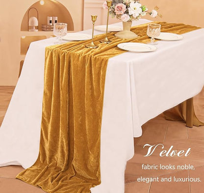 Velvet Table Runner 20 x 120 Inches 10ft Luxurious Thick Soft Velvet Christmas Thanksgiving Wedding Reception Table Runner for Party Reception Decorations(Gold, 1 Pack)