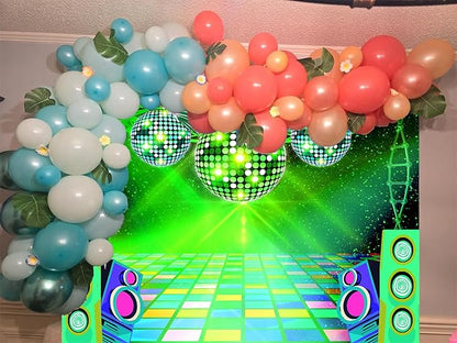 Dance Party Backdrop Retro 80s 90s Theme Stage Dance Ball Music Birthday Party Decoration DJ Photography Background 12 x 10 ft for Baby Shower Picture Photo Shoot Polyester Fabric, Blue