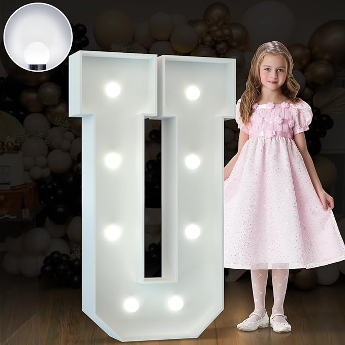 Marquee Letters 3 Feet Tall Large Light Up Letters Baby Shower Decorations Wedding Engagement Proposal White Party Decorations Marry Me Sign Big Cardboard Backdrop U