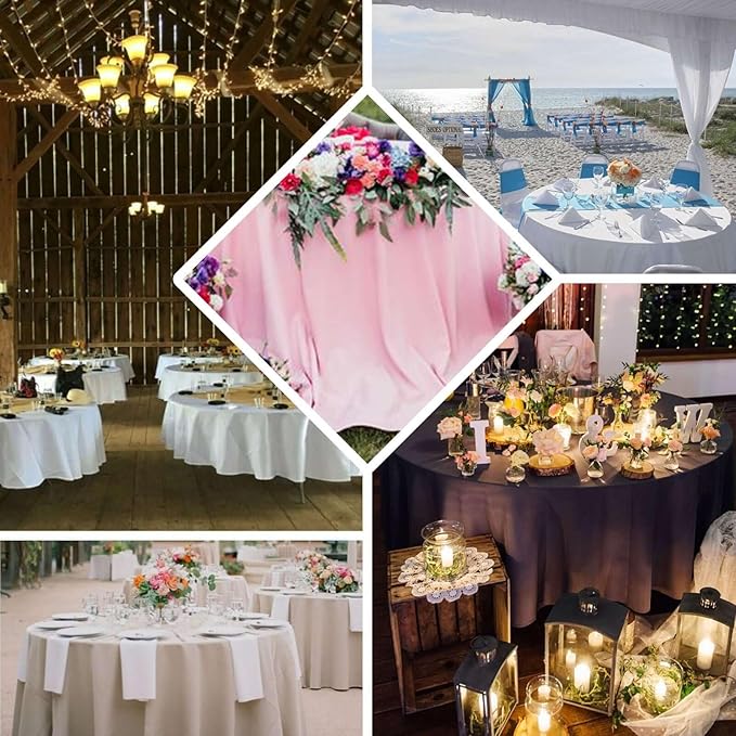 Efavormart Round Tablecloth, 108 Inch Stain & Wrinkle Resistant Washable Table Cloth, Decorative Polyester Fabric Table Cover for Banquet, Wedding, Dining- Champagne