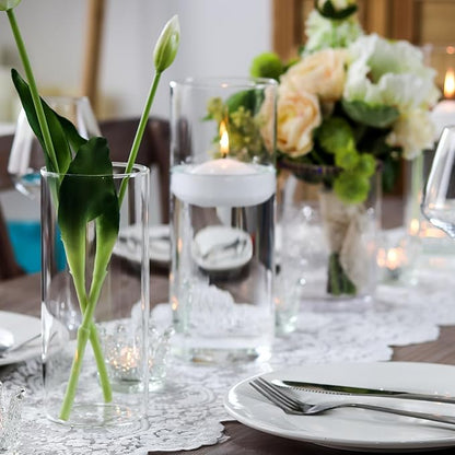 Cylinder Flower Vases 12PCS 10" 7.8" 6" Hurricane Candle Holders Pillar Votives Floating Candles Holder, Clear Glass Vase for Spring Easter Wedding Party Decorations