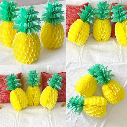 12inch Paper Pineapple Honeycomb Decorations 8pcs Tissue Party Pineapple Centerpieces Hanging Pineapple for Table Decor for Summer Tropical Hawaiian Beach Decor