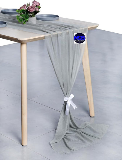 MDS Halloween Chiffon Table Runner - 20 Pack, 29 x 170 Inches, 14ft Each - Sheer Spooky Table Runners for Haunted House Parties, Trick-or-Treat Tables, Witchy Décor, Wedding & Events - Gray