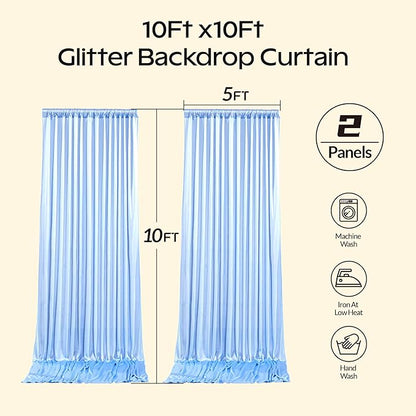 Blue Glitter Backdrop Curtain for Parties Wedding,10Ft x 10Ft Satin Shimmer Photo Backdrop,Non-Wrinkle Sparkle Drapes for Backdrops,Back Drop for Photography, Birthdays,Weddings,Prom