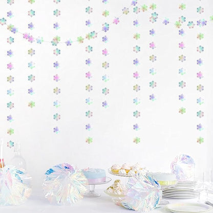 Snowflake-Snow Iridescent-Holographic Christmas Party-Decoration Garland - 52ft Winter Wonderland Frozen Ornaments Hanging Paper Streamers,New Years Birthday Baby Shower Dance Ceiling Decor Hugfond