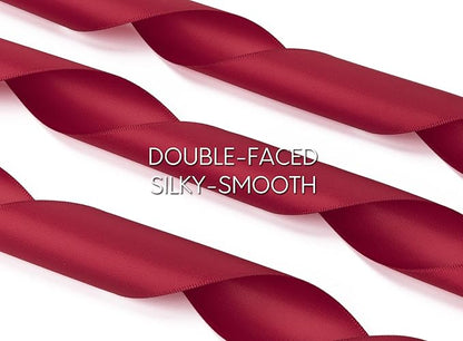Burgundy Satin Ribbon 1-1/2 Inch x 50 Yards Double-Faced Ribbons for Christmas Gift Wrapping Flower Bouquet Wedding Paper Bows Invitations Crafts