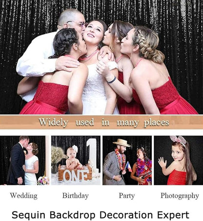 ShinyBeauty 2 Panels Black Sequin Backdrop | 7Ft x 7Ft Sparkly Photo Background | Halloween & Party Decor | Durable & Elegant Curtains | Perfect for Photography & Events