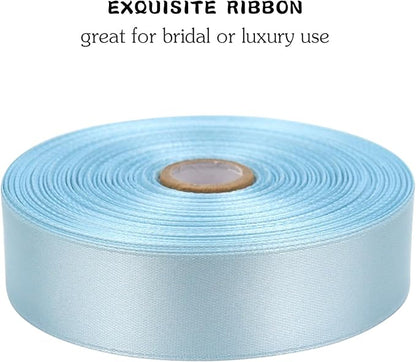 Sky blue Solid Satin Ribbon 1 Inch 50 Yards Solid Polyester Fabric Ribbon for Gift Wrapping Wedding Christmas Baby Shower Birthday Party Decoration Handmade Immortal Flower Craft