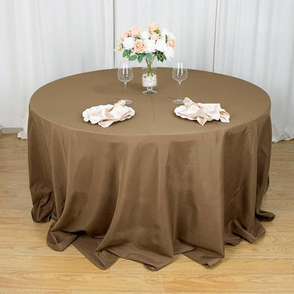 Efavormart Round Tablecloth, 132 Inch Stain & Wrinkle Resistant Washable Table Cloth, Decorative Polyester Fabric Table Cover for Banquet, Wedding, Dining- Taupe