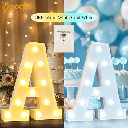Pooqla LED Marquee Letter Lights, Warm White and Cool White Decorative Lighted Letters, Light Up Alphabet Letters for Boys Girls, Party, Wedding, Bar, Night Light, Birthday Decoration, Symbol &