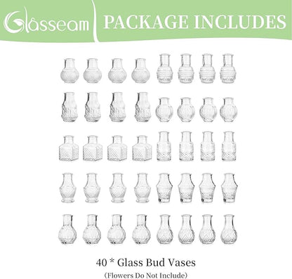 Glasseam Small Bud Vases for Centerpieces: 40PCS Mini Clear Glass Vase Set for Flowers Decor Wedding Party Baby Shower Dining Table Decorations Centerpiece