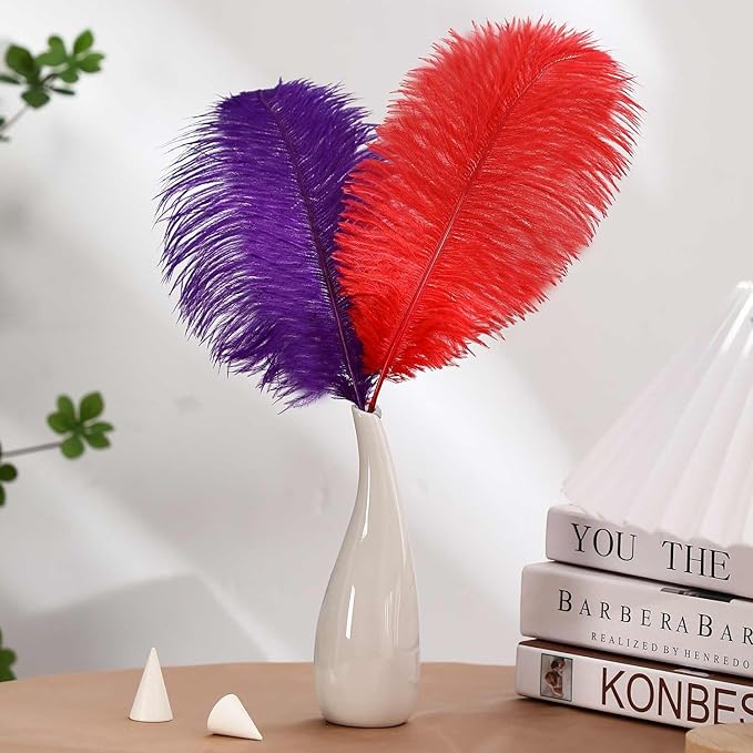 YAKRUNA 30PCS Purple Ostrich Feathers Bulk 12-14 Inches for Centerpieces for Wedding Birthday Gatsby Party, Decorative Plumes for Vase & Table & Christmas Tree Decor (30-35cm, Purple)