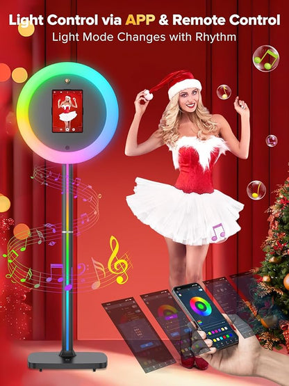 Photo Booth Machine,Portable Photo Booth Compatible Any Ipad,PhotoBooth Stand Shell with Cyratok Software,RGB Ring Light & Music Sync, Lightweight & Rolling Base Perfect for Parties,Wedding and Events