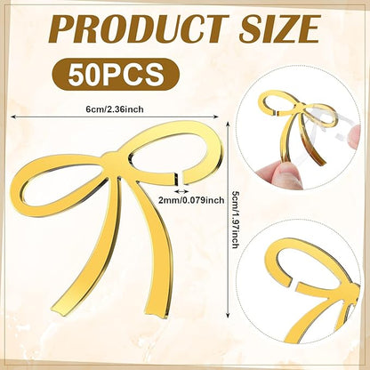 50 Pcs Bows Drink Tags Coquette Bow Wine Glass Charms Acrylic Bowknot Drink Tag for Bachelorette Birthday Wedding Coquette Tasting Party Decor Accessory(Gold)
