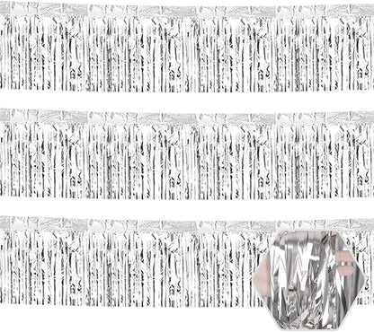 3 Pack 10 Long Silver Metallic Foil Fringe Garland Wall Hanging Tassle Banner, Mother's Day, Easter, Parade Floats, Birthday, Theme Party, Wedding Party Decorations
