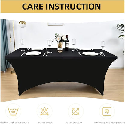 2-Pack 6ft Black Spandex Table Covers for Rectangle Standard Folding Tables - Wrinkle Resistant Stretch Tablecloths - Ultimate Fitted Table Protector for Parties, Trade Shows, Banquet