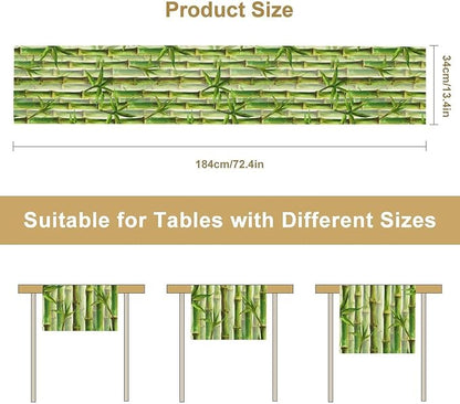 Bamboo Table Runner,Green Plant Print Table Runner for Kitchen Dining Table Home Party Decoration 13x108 Inch