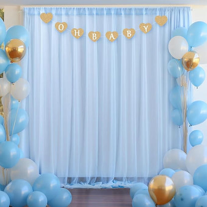 10x10ft Baby Blue Tulle Backdrop Curtain for Parites, Sheer Backdrop Curtains for Wedding Baby Shower Birthday Party Photo Shoot Decorations