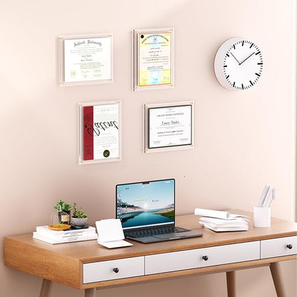 Acrylic Picture Frame for Wall, Clear Diploma Frame, No Drill Floating Frameless Photo Frame for Diploma Certificate Degree Document & Artworks Display, Graduation Gift for Students(2 Pack, 8.5X11 Straight edge)