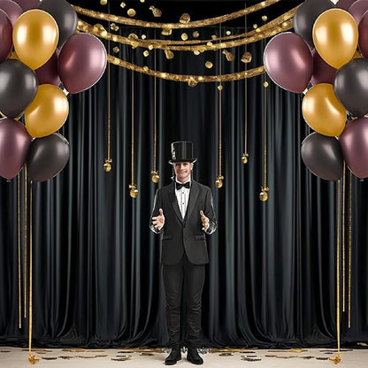 10 ft x 8 ft Wrinkle Free Black Backdrop Curtain for Parties, Polyester Black Photo Backdrop Drapes for Graduation Birthday Wedding Party Stage Curtains