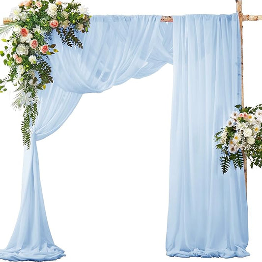 SiinvdaBZX 2 Panels Wedding Arch Draping Fabric 30" x 20Ft Light Blue Sheer Chiffon Fabric Outdoor Extra Long Decorative Drapery for Party Ceremony Ceiling Curtain Backdrop